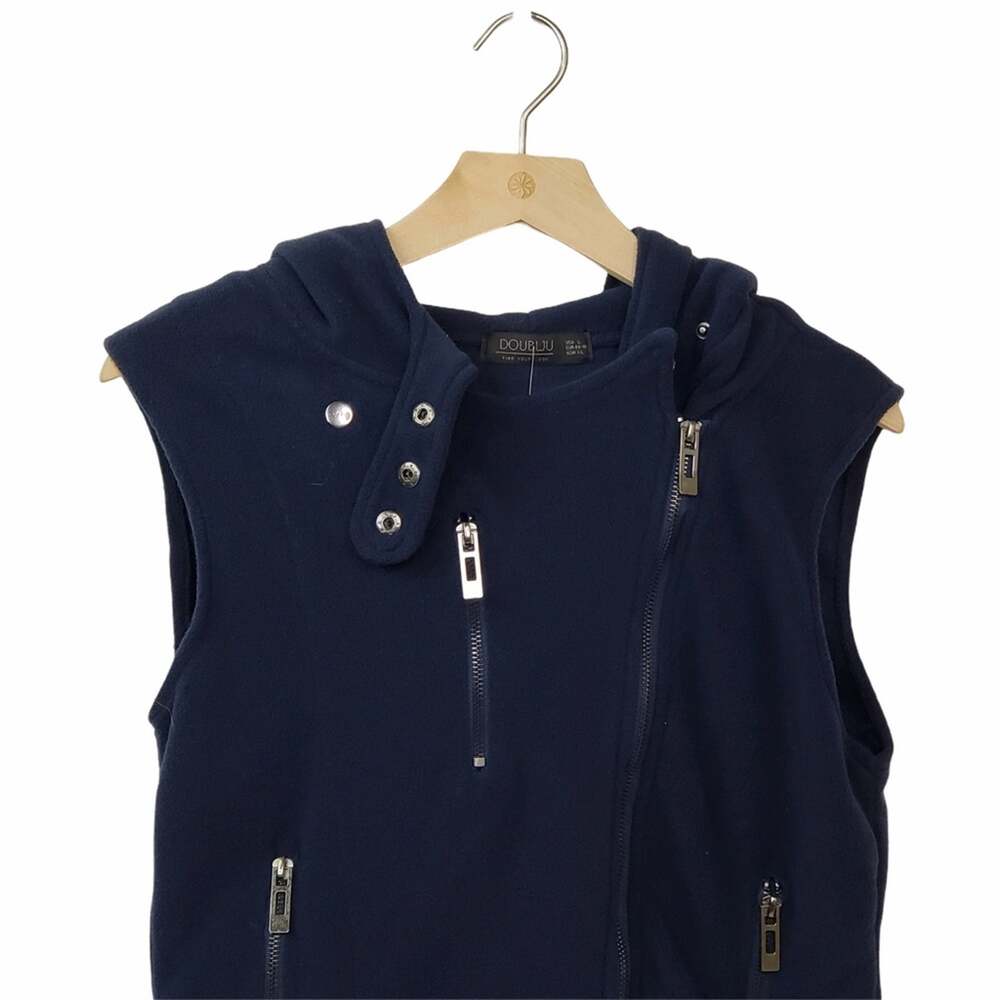 Doublju Fitted Zip-Up Hooded Moto Vest Blue  NEW - Picture 4 of 13